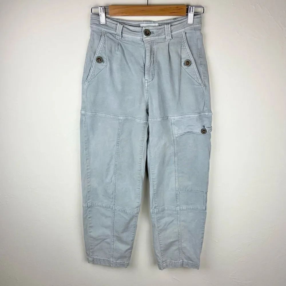 Anthropologie Cargo Straight Leg Crop Pant - Light Gray